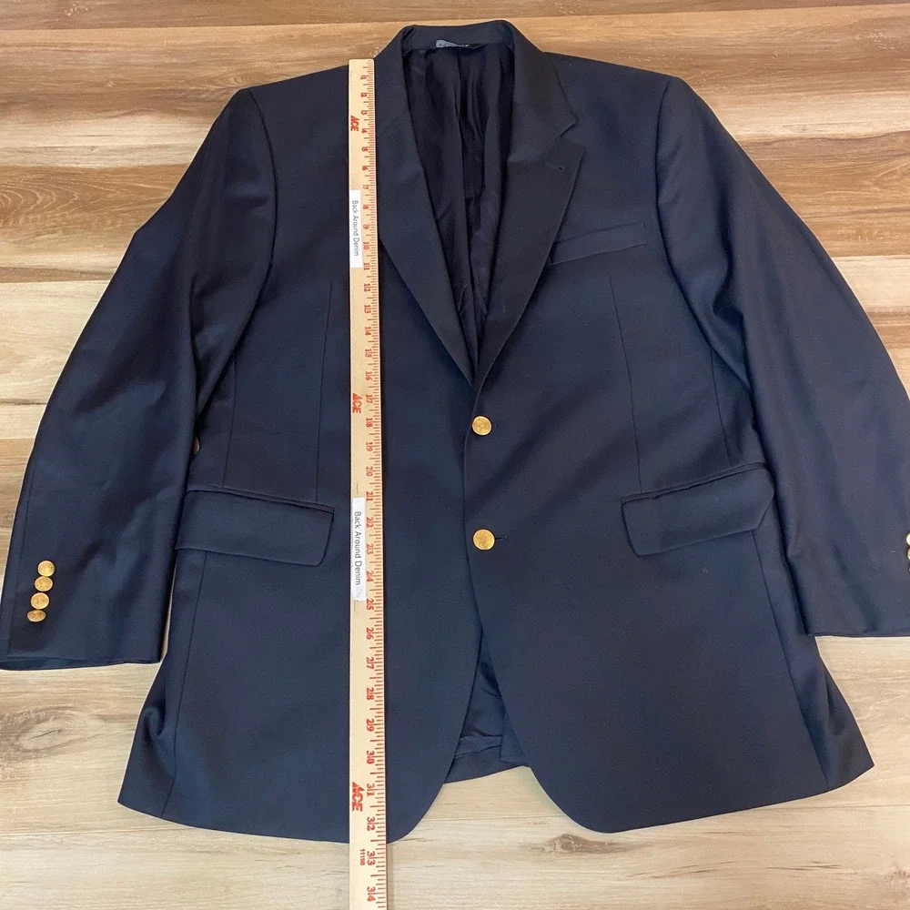 Jos A. Bank Signature Collection Blazer Mens 43R Navy Blue Wool 2 Gold Buttons